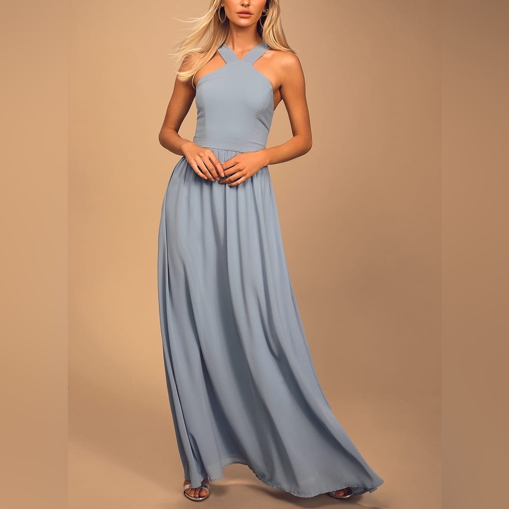NEW w/ tags! Lulus Air of Romance Maxi Formal Flowly Light Blue Bridesmaid Dress